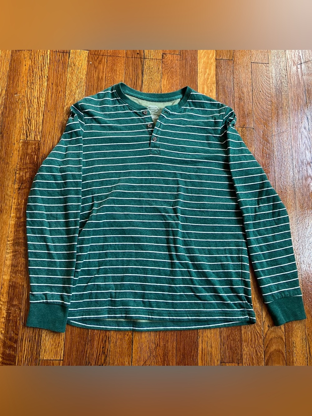 Y2k skater green & white striped Henley long sleeve